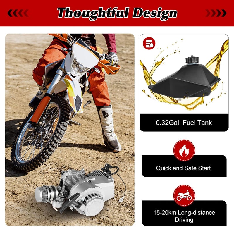 Tipyoumall محرك 49cc 2 ضربات مع بدء سحب، محرك أسطوانة واحدة مبرد بالهواء، مجموعة صندوق تروس أمامي وخلفي تناسب دراجة جيب صغيرة أو سكوتر أو ATV أو سكوتر - Image 4